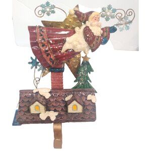 Vintage 2000 Christmas Stocking Hanger Ornate Metal Santa Chimney Tree TMD